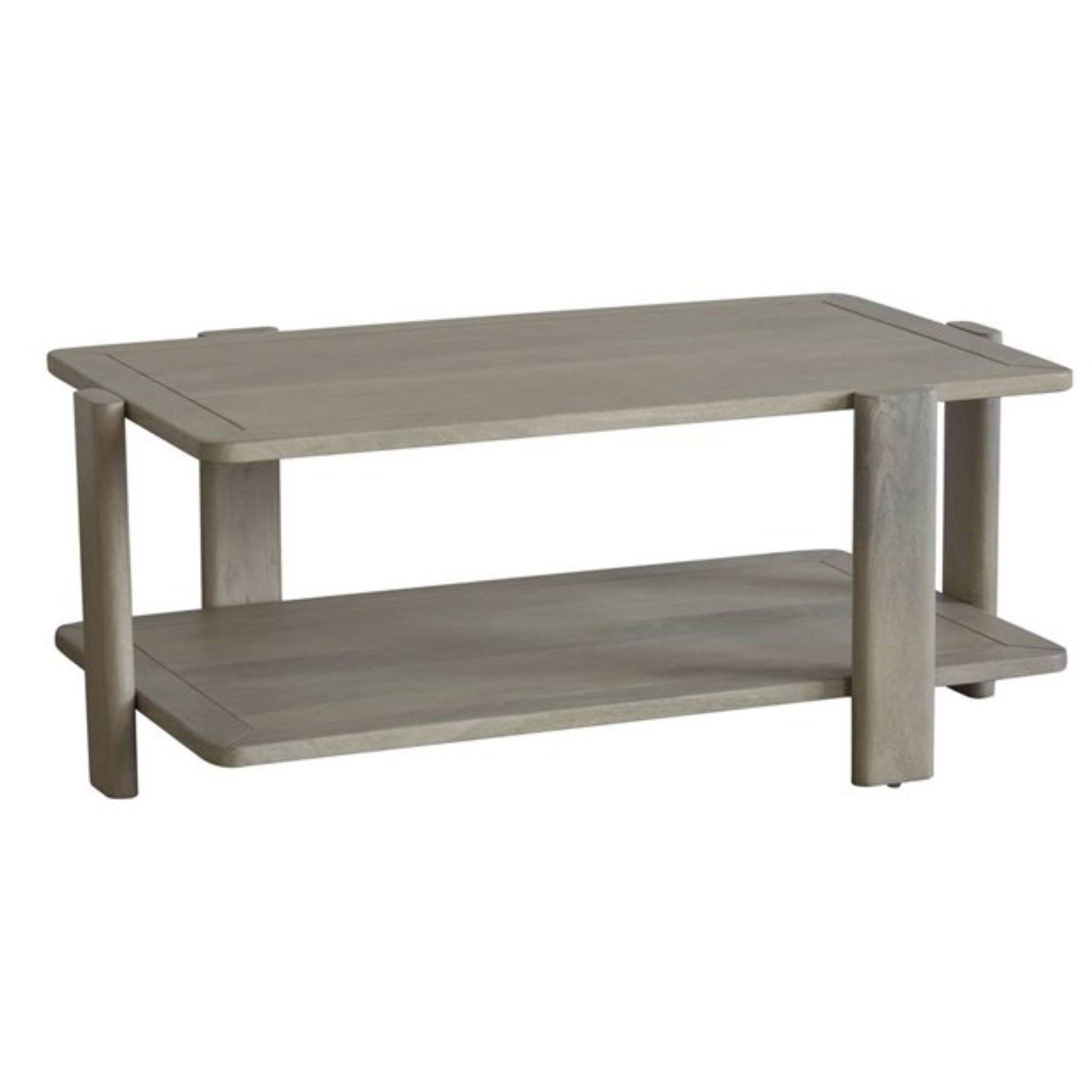 MALIBU 45" NATURAL SOLID WOOD DISTRESSED COFFEE TABLE WITH SHELF - Varnish & Vibe