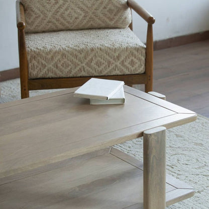 MALIBU 45" NATURAL SOLID WOOD DISTRESSED COFFEE TABLE WITH SHELF - Varnish & Vibe