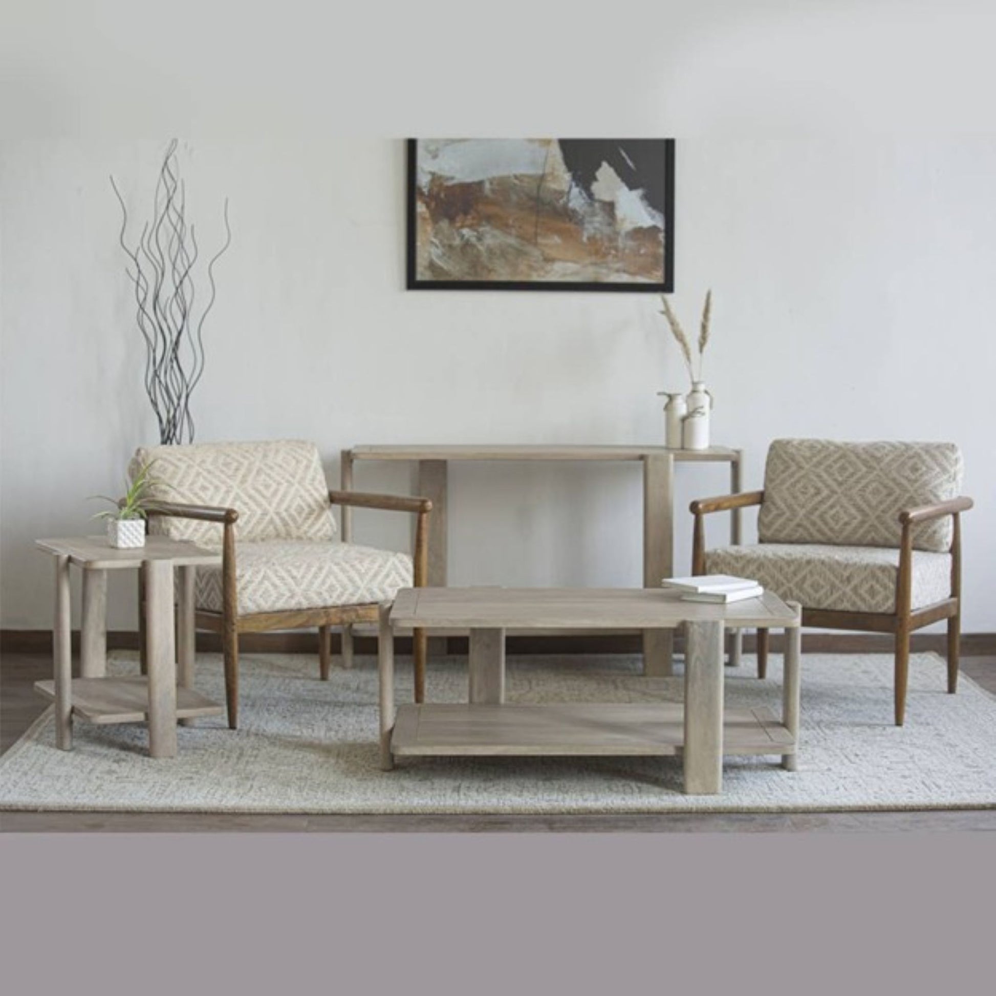 MALIBU 45" NATURAL SOLID WOOD DISTRESSED COFFEE TABLE WITH SHELF - Varnish & Vibe