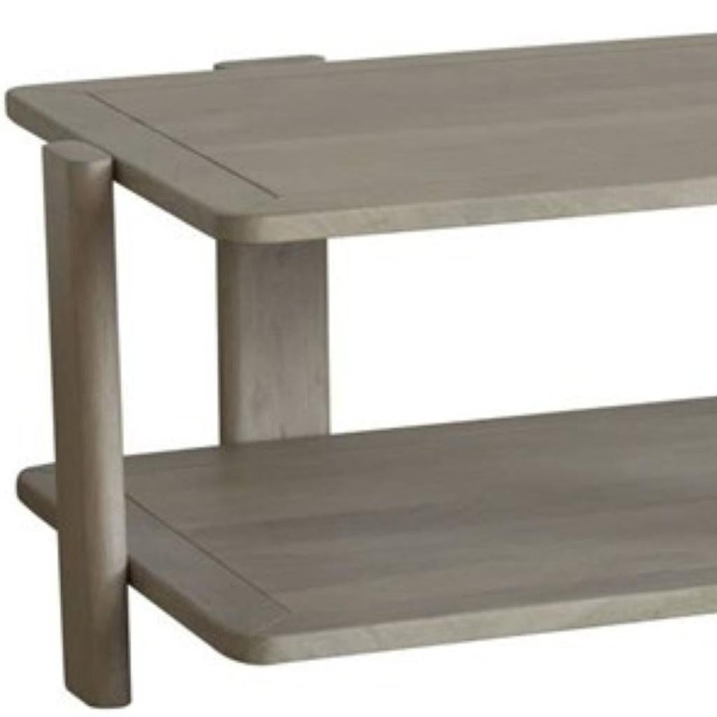 MALIBU 45" NATURAL SOLID WOOD DISTRESSED COFFEE TABLE WITH SHELF - Varnish & Vibe