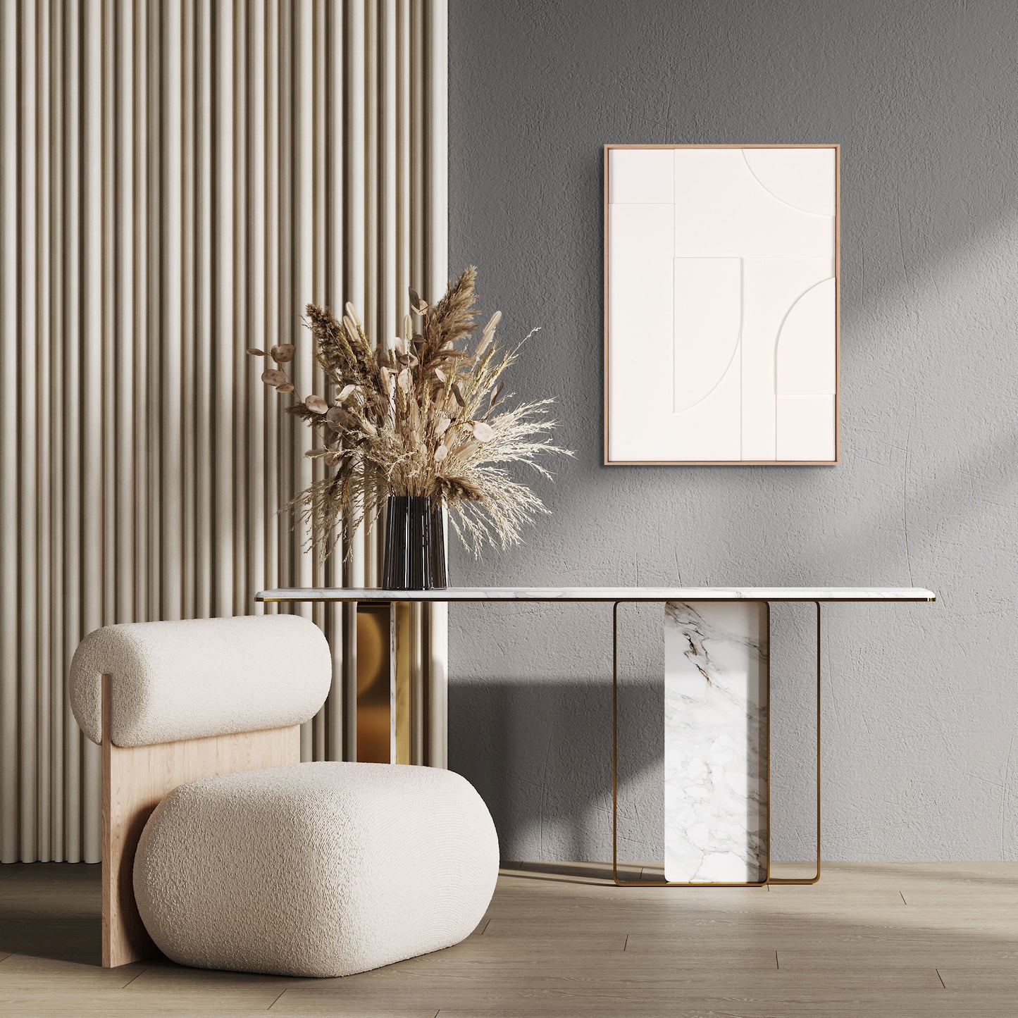 WHITE GEO MACHE BROWN SHADOWBOX WALL ART