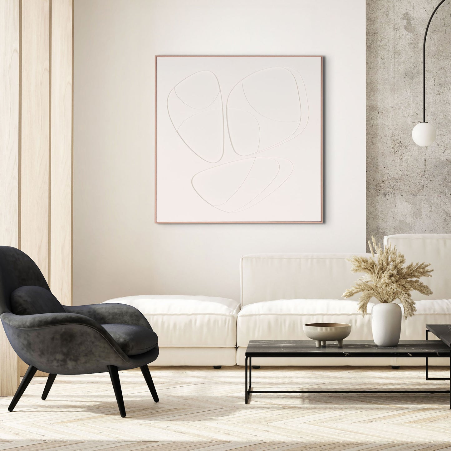 WHITE CURVY GEO TRIO BROWN SHADOWBOX WALL ART