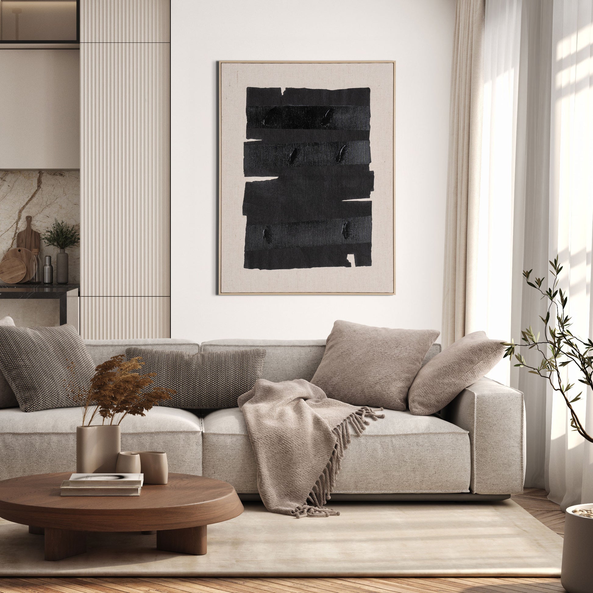 MALIBU ECHOES OF SHADOWS I HAND PAINTED BROWN FLOATER FRAME WALL ART - Varnish & Vibe