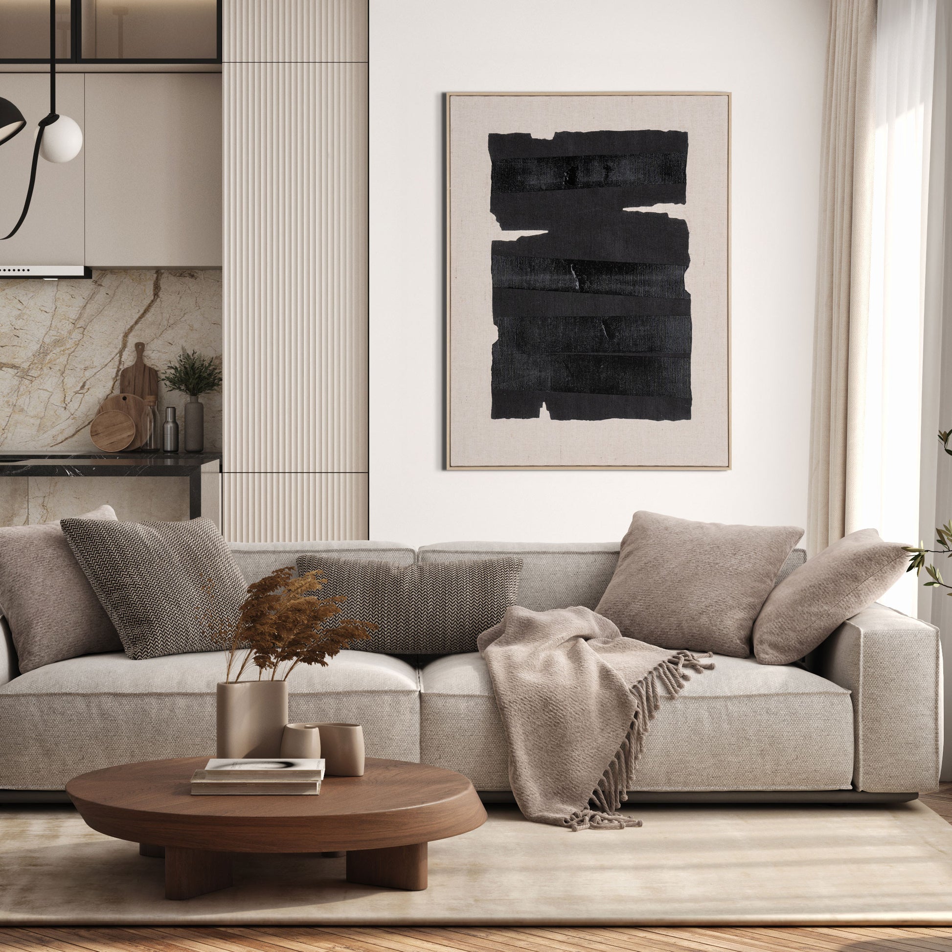 MALIBU ECHOES OF SHADOWS II HAND PAINTED BROWN FLOATER FRAME WALL ART - Varnish & Vibe