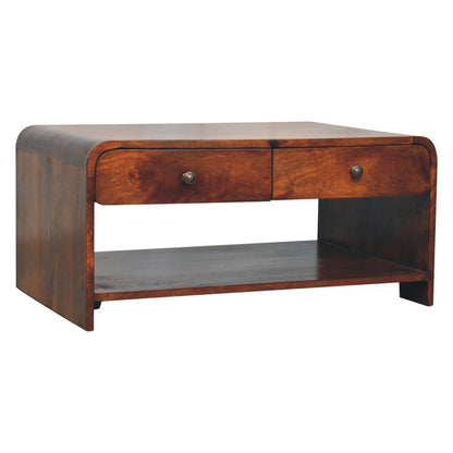 LAUREL 85" CHESTNUT SOLID WOOD FRAME COFFEE TABLE WITH FOUR DRAWERS
