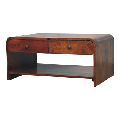 LAUREL 85" CHESTNUT SOLID WOOD FRAME COFFEE TABLE WITH FOUR DRAWERS