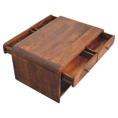 LAUREL 85" CHESTNUT SOLID WOOD FRAME COFFEE TABLE WITH FOUR DRAWERS