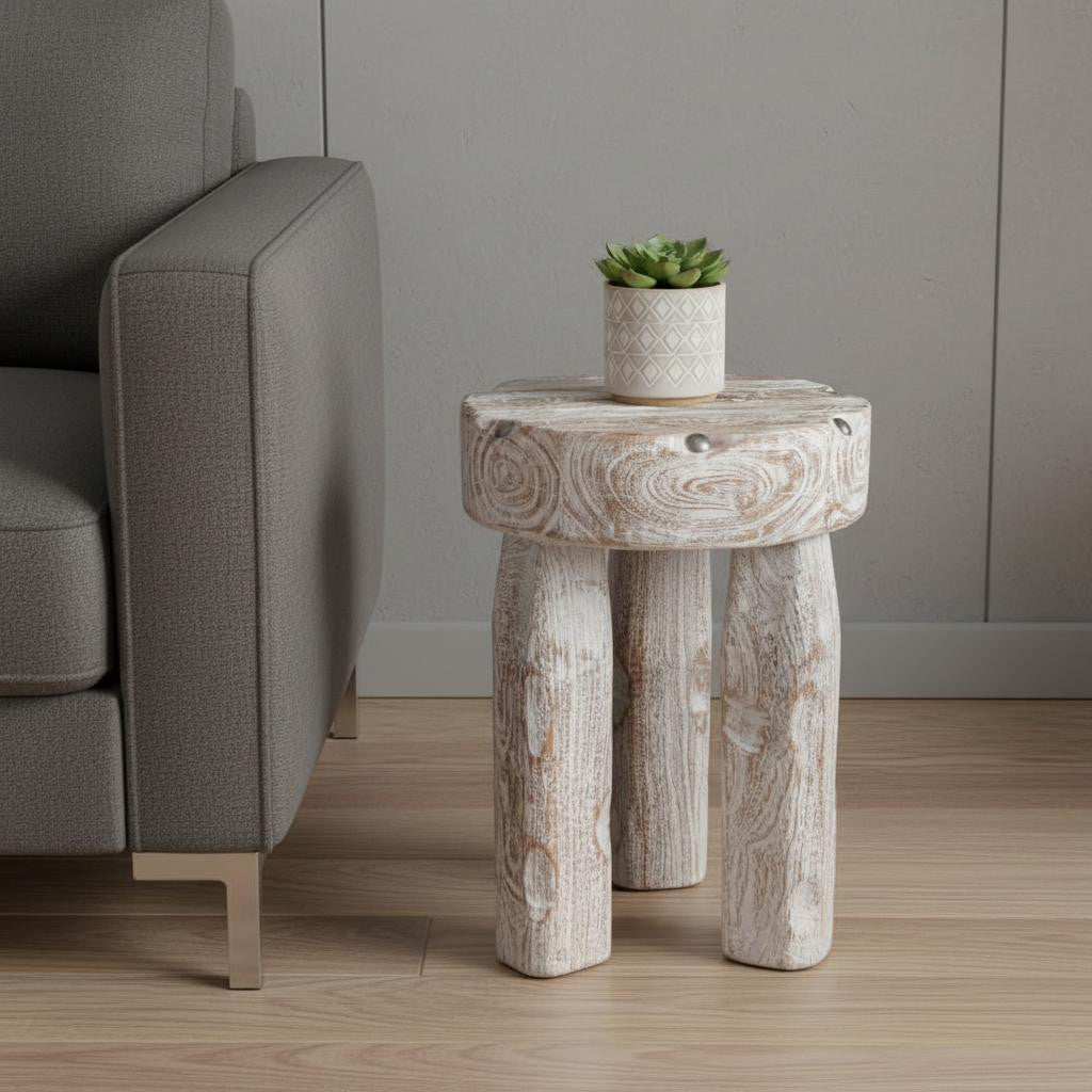 CALABASAS 19" WHITE SOLID WOOD ROUND END TABLE - Varnish & Vibe