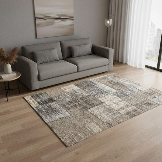 Palisades area rug styled under a living room sofa