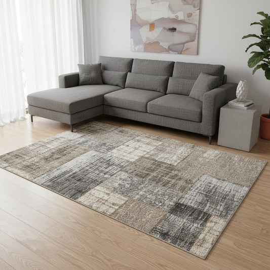 PALISADES 8' X 11' GRAY CREAM AND TAN ABSTRACT AREA RUG - Varnish & Vibe