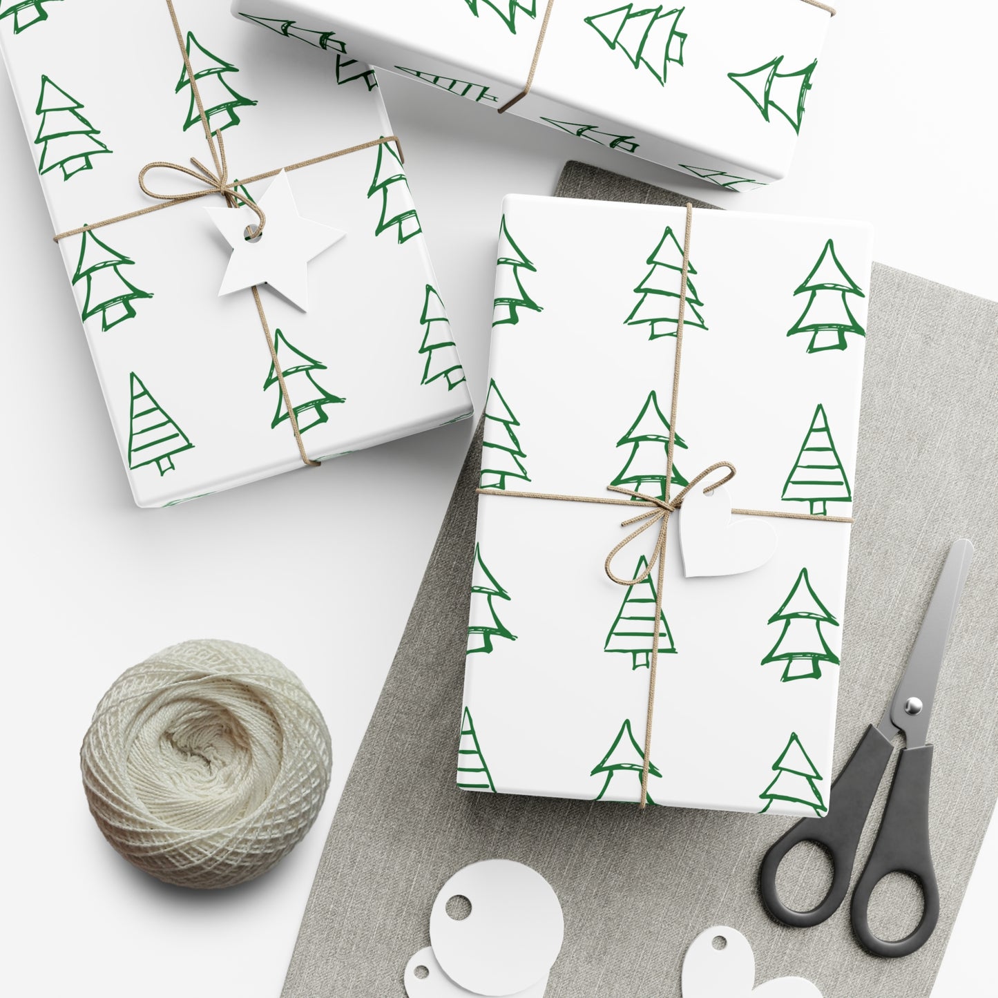 White Green Christmas Trees Gift Wrapping Papers - Varnish & Vibe