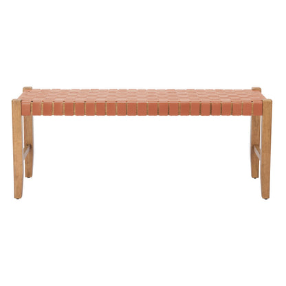 MALIBU 48" TAN AND BROWN FAUX LEATHER AND SOLID WOOD UPHOLSTERED BENCH - Varnish & Vibe