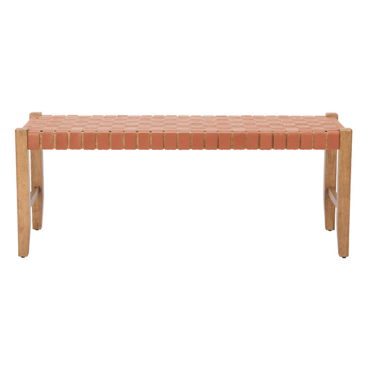 MALIBU 48" TAN AND BROWN FAUX LEATHER AND SOLID WOOD UPHOLSTERED BENCH - Varnish & Vibe