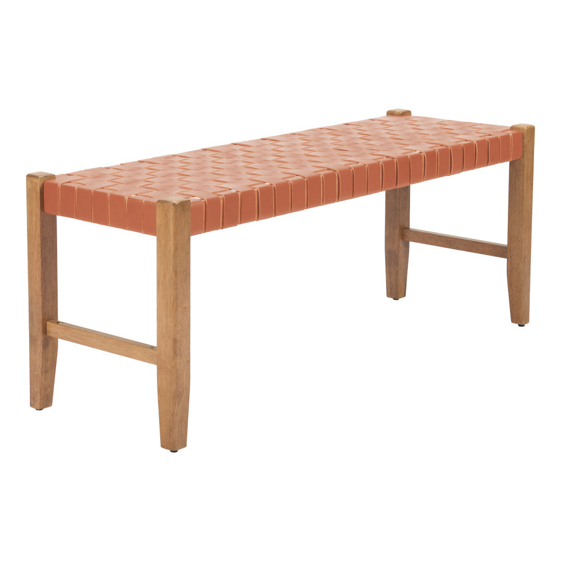 MALIBU 48" TAN AND BROWN FAUX LEATHER AND SOLID WOOD UPHOLSTERED BENCH - Varnish & Vibe