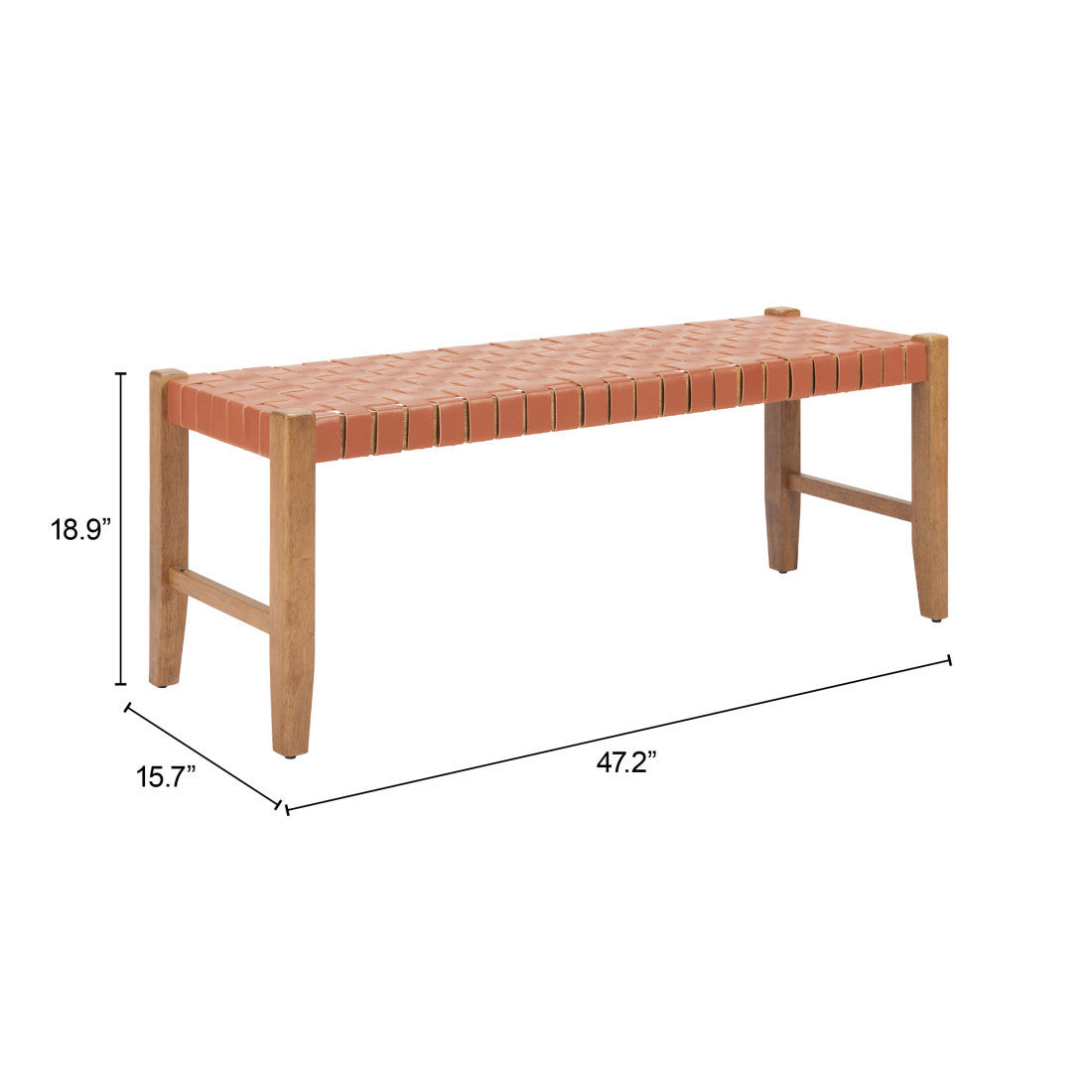 MALIBU 48" TAN AND BROWN FAUX LEATHER AND SOLID WOOD UPHOLSTERED BENCH - Varnish & Vibe