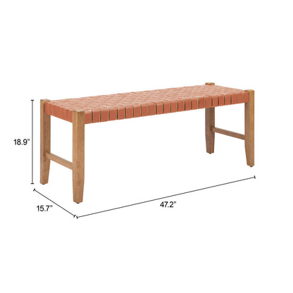 MALIBU 48" TAN AND BROWN FAUX LEATHER AND SOLID WOOD UPHOLSTERED BENCH - Varnish & Vibe