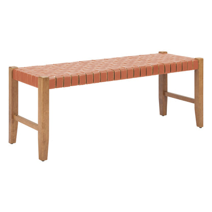 MALIBU 48" TAN AND BROWN FAUX LEATHER AND SOLID WOOD UPHOLSTERED BENCH - Varnish & Vibe
