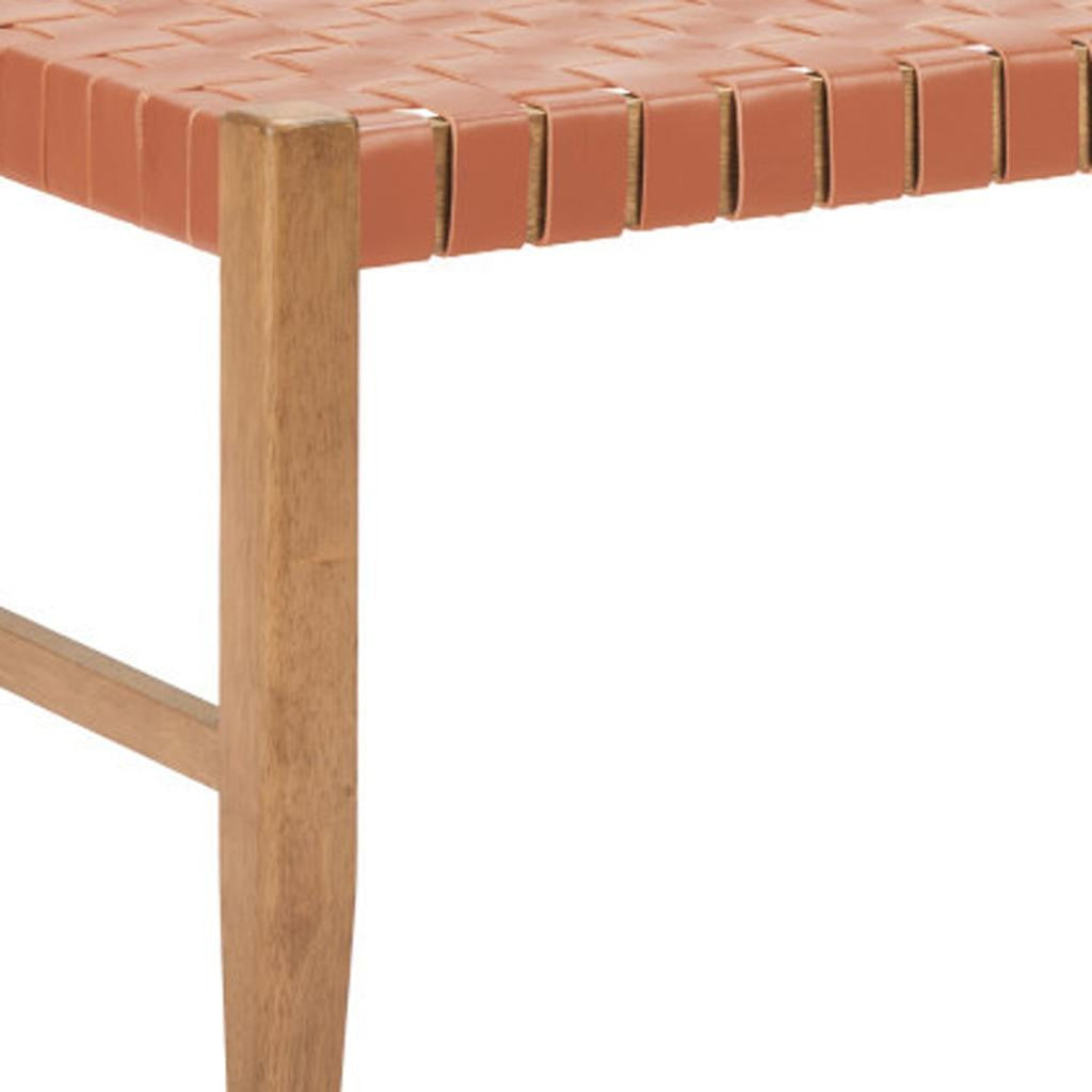 MALIBU 48" TAN AND BROWN FAUX LEATHER AND SOLID WOOD UPHOLSTERED BENCH - Varnish & Vibe