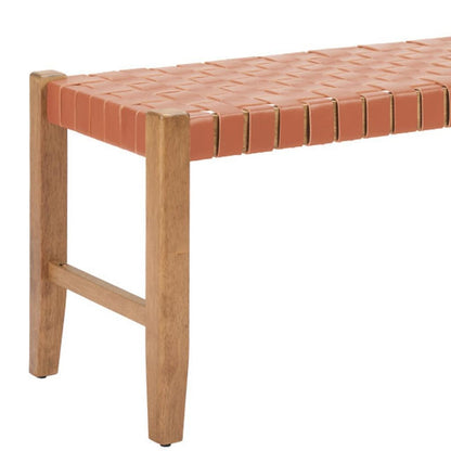 MALIBU 48" TAN AND BROWN FAUX LEATHER AND SOLID WOOD UPHOLSTERED BENCH - Varnish & Vibe
