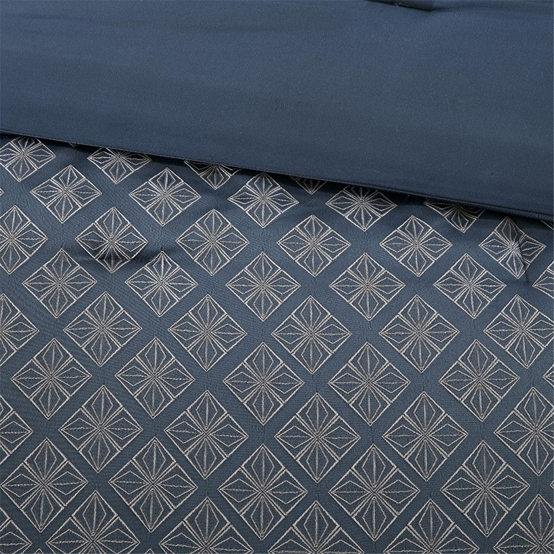 king ring stitch polyester sham, ring stitch polyester sham comforter, stitch polyester sham comforter, polyester sham comforter, set seven navy blue ivory