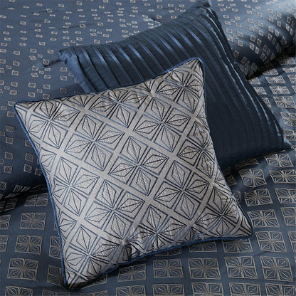 CALABASAS SET OF SEVEN NAVY BLUE AND IVORY OMBRE KING RING STITCH POLYESTER SHAM AND COMFORTER - Varnish & Vibe