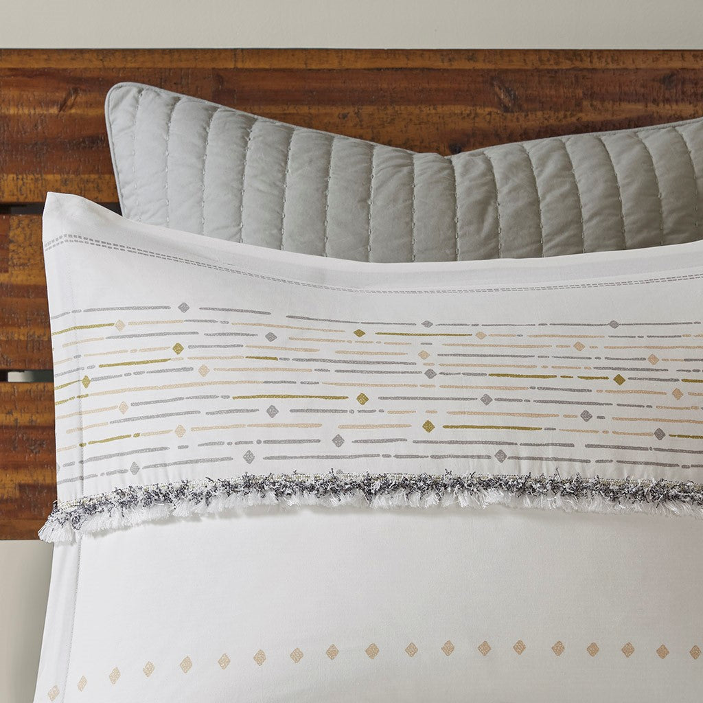 CALABASAS SET OF THREE OFF WHITE AND GRAY STRIPED KING RING STITCH SHAM AND COMFORTER - Varnish & Vibe