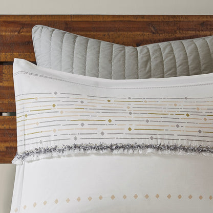 CALABASAS SET OF THREE OFF WHITE AND GRAY STRIPED KING RING STITCH SHAM AND COMFORTER - Varnish & Vibe