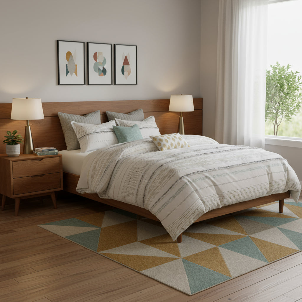 CALABASAS SET OF THREE OFF WHITE AND GRAY STRIPED KING RING STITCH SHAM AND COMFORTER - Varnish & Vibe