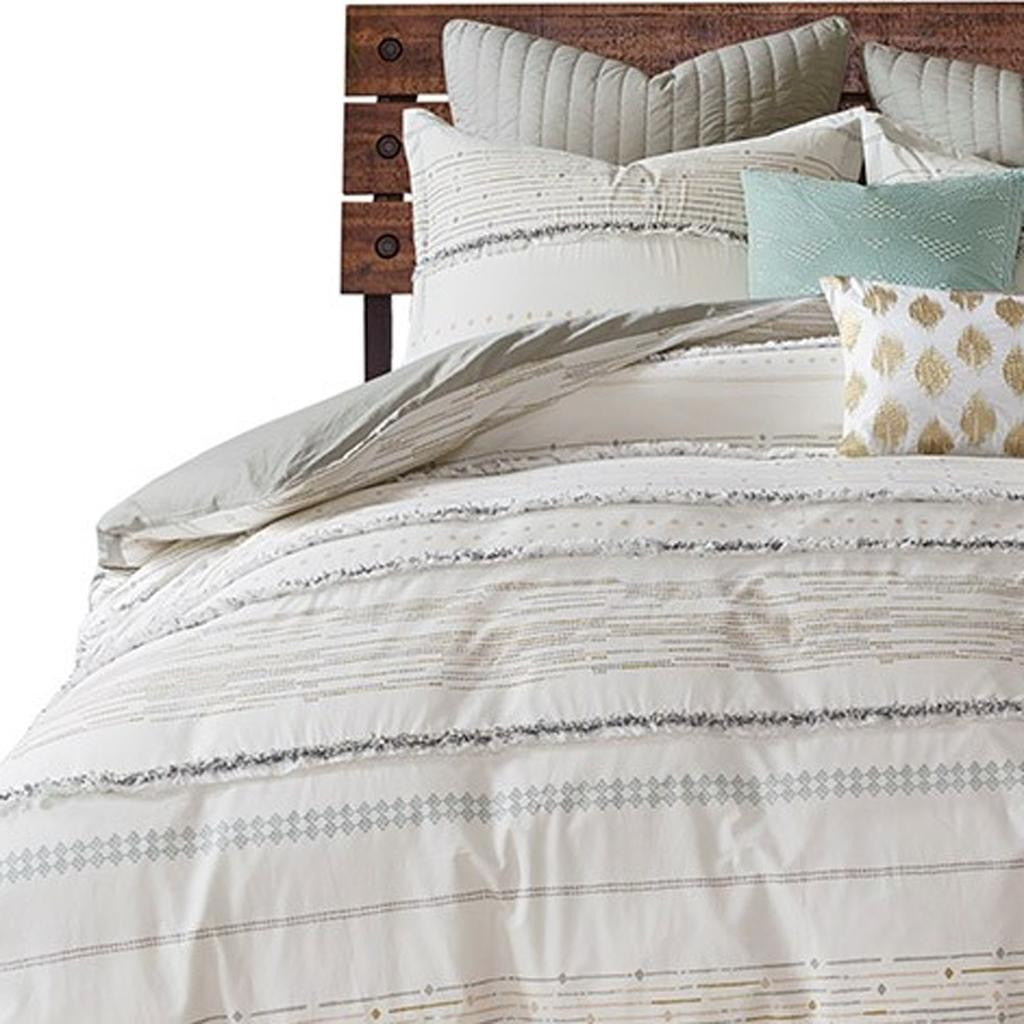 CALABASAS SET OF THREE OFF WHITE AND GRAY STRIPED KING RING STITCH SHAM AND COMFORTER - Varnish & Vibe