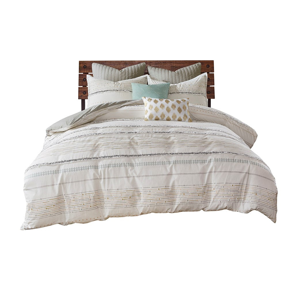 CALABASAS SET OF THREE OFF WHITE AND GRAY STRIPED KING RING STITCH SHAM AND COMFORTER - Varnish & Vibe
