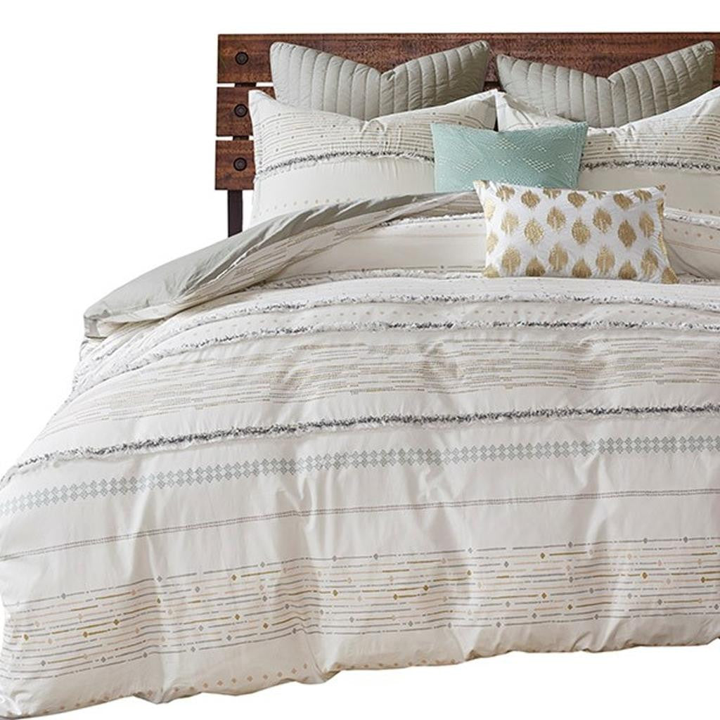 CALABASAS SET OF THREE OFF WHITE AND GRAY STRIPED KING RING STITCH SHAM AND COMFORTER - Varnish & Vibe