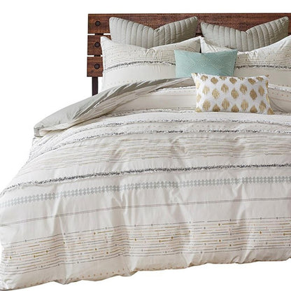 CALABASAS SET OF THREE OFF WHITE AND GRAY STRIPED KING RING STITCH SHAM AND COMFORTER - Varnish & Vibe