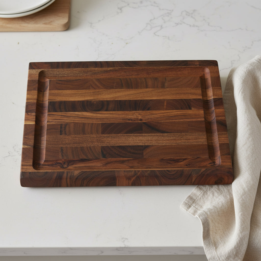 PALISADES 16" BROWN SOLID WOOD CUTTING BOARD WITH JUICE GROOVE - Varnish & Vibe