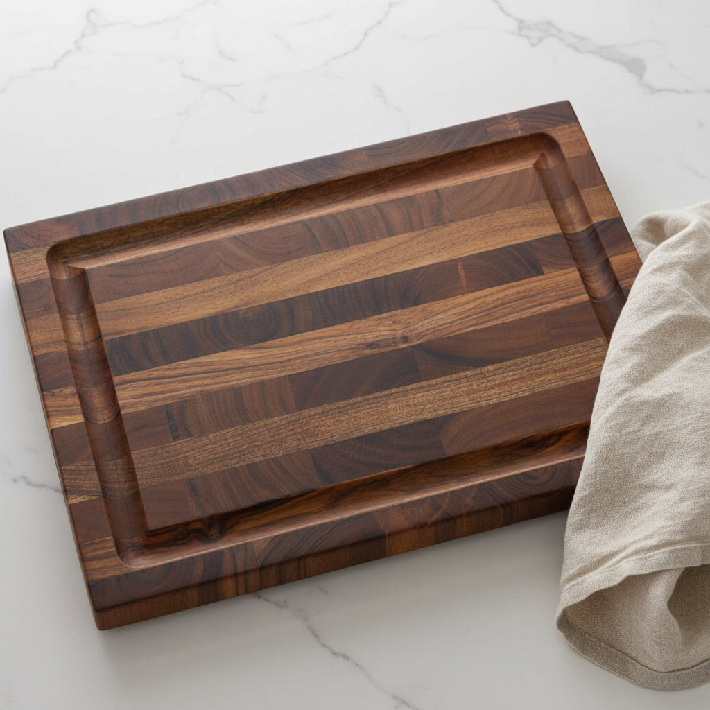 PALISADES 16" BROWN SOLID WOOD CUTTING BOARD WITH JUICE GROOVE - Varnish & Vibe
