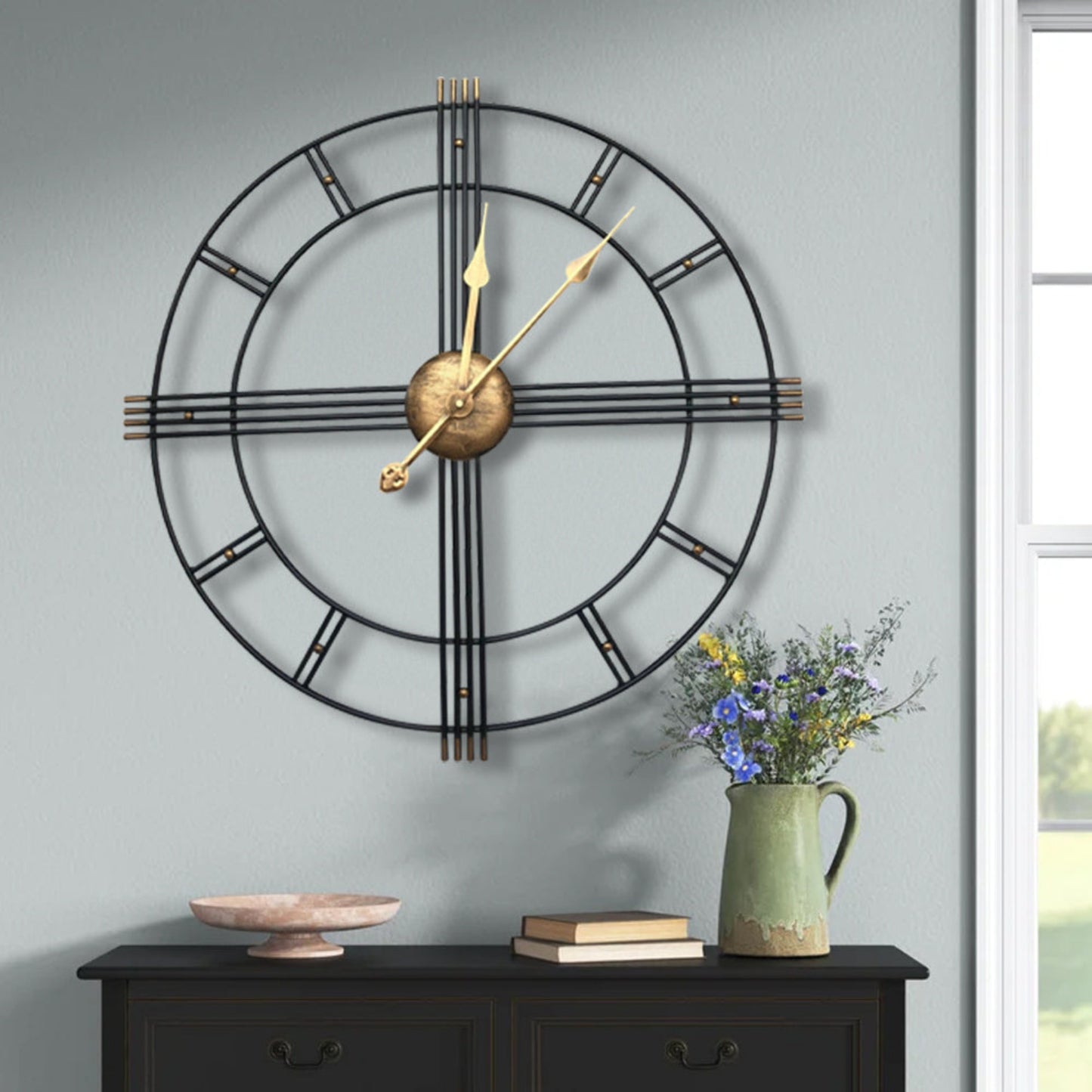 24" BEIGE BLACK AND BROWN SILENT ANALOG ROUND WALL CLOCK - Varnish & Vibe