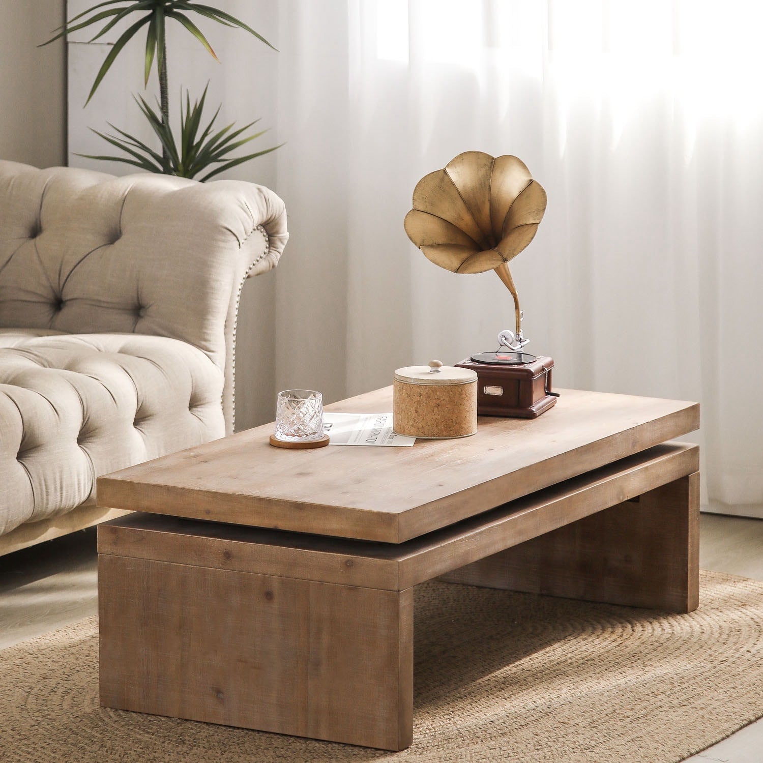 MALIBU 48" NATURAL WOOD DISTRESSED FLOATING FRAME COFFEE TABLE - Varnish & Vibe