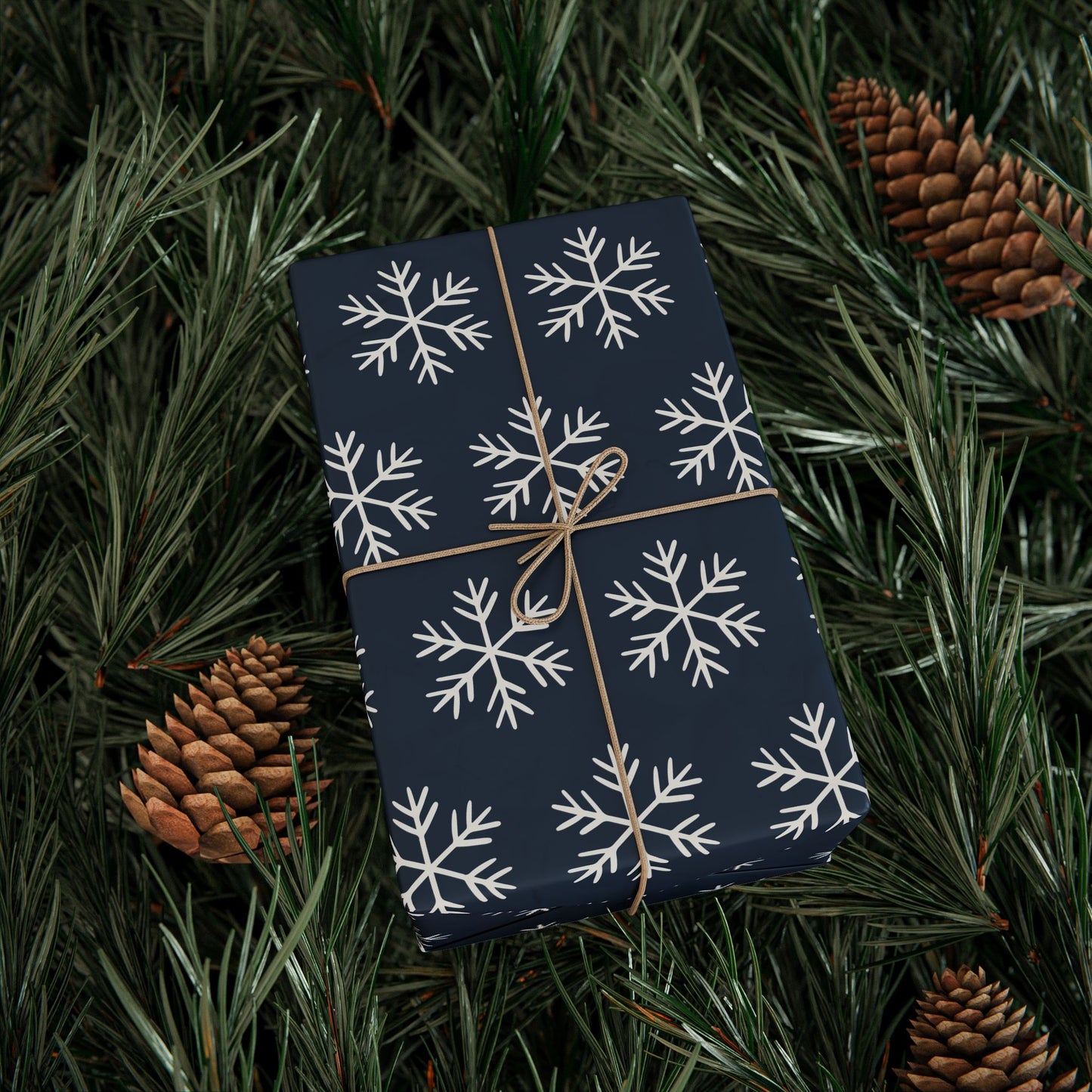 Snowflake Wrapping Paper - Navy Holiday Gift Wrap Roll - Varnish & Vibe