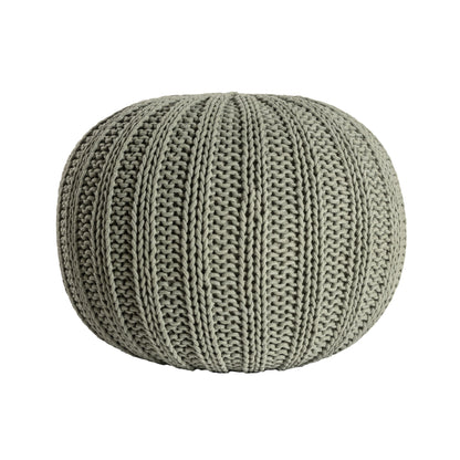 20" GREEN COTTON CABLE KNIT ROUND POUF OTTOMAN