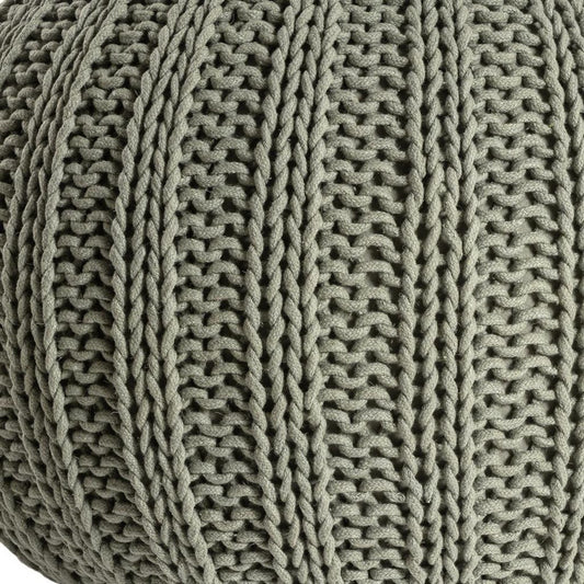 20" GREEN COTTON CABLE KNIT ROUND POUF OTTOMAN