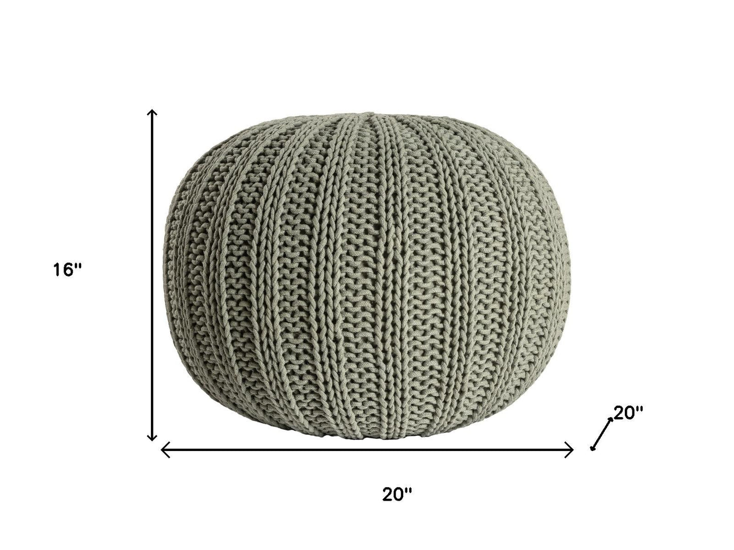 cable knit round pouf ottoman, knit round pouf ottoman, cotton cable knit round pouf, 20" green cotton cable knit, green cotton cable knit round