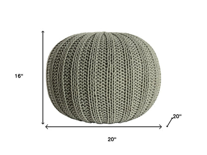 cable knit round pouf ottoman, knit round pouf ottoman, cotton cable knit round pouf, 20" green cotton cable knit, green cotton cable knit round