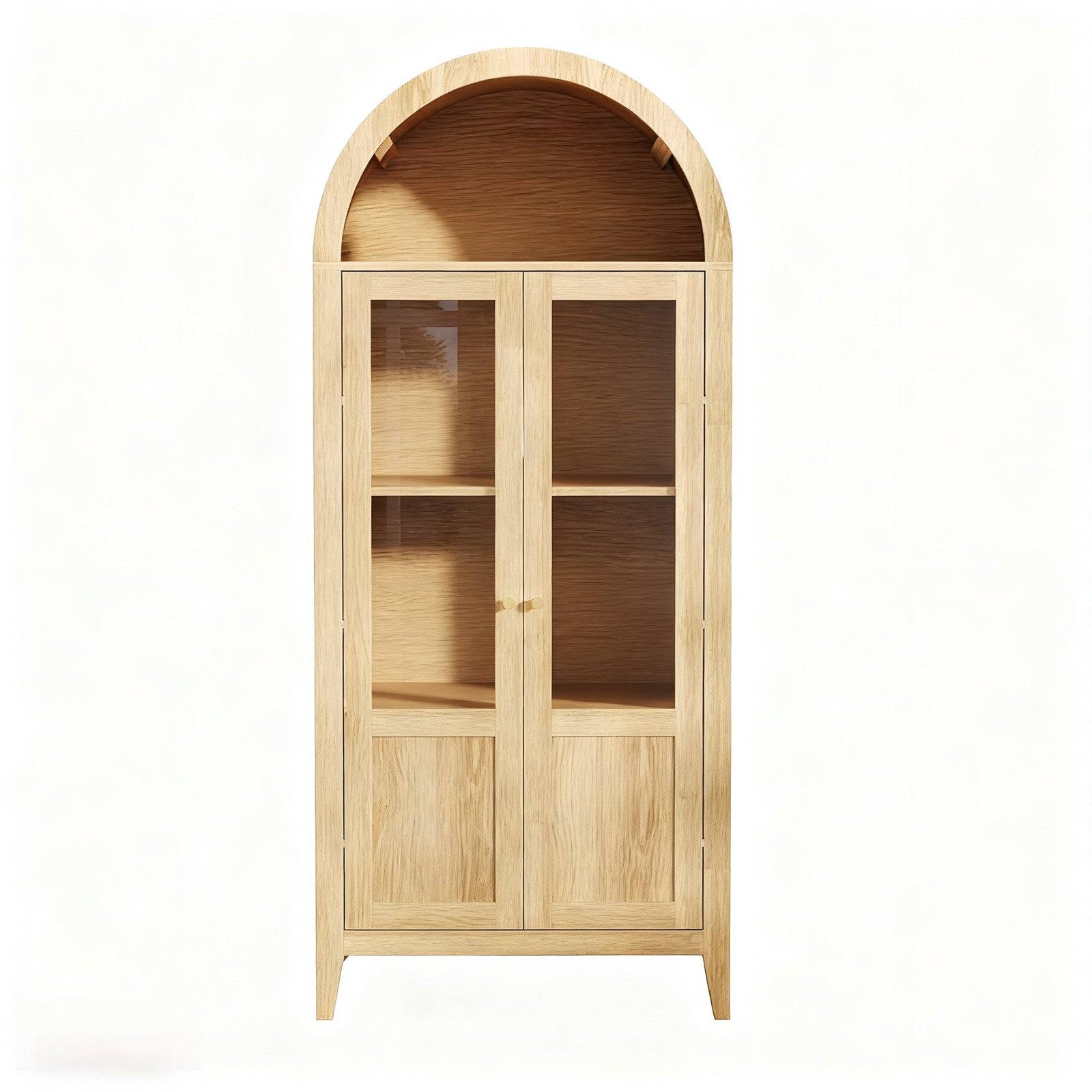 CALABASAS 71" NATURAL ARCHED ACCENT CABINET WITH TWO GLASS PANEL DOORS - Varnish & Vibe