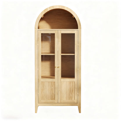 CALABASAS 71" NATURAL ARCHED ACCENT CABINET WITH TWO GLASS PANEL DOORS - Varnish & Vibe