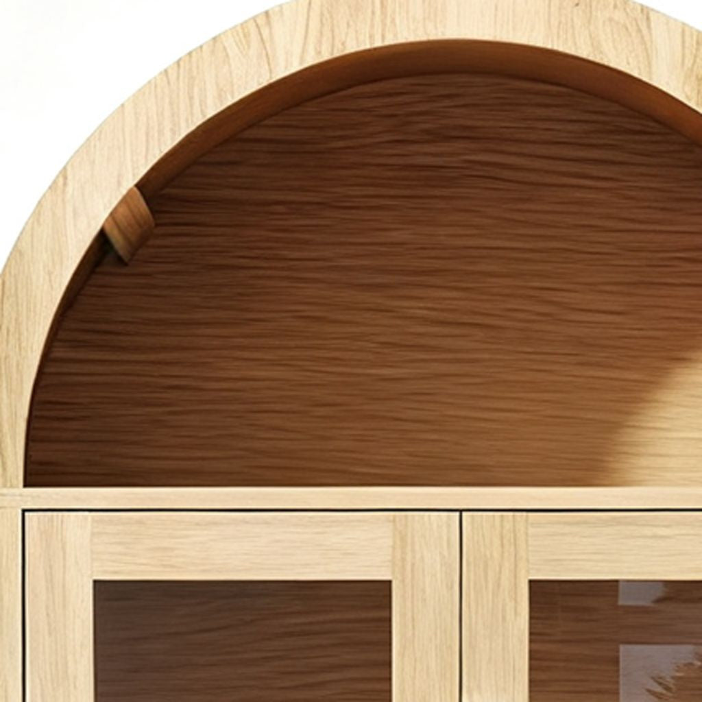 CALABASAS 71" NATURAL ARCHED ACCENT CABINET WITH TWO GLASS PANEL DOORS - Varnish & Vibe