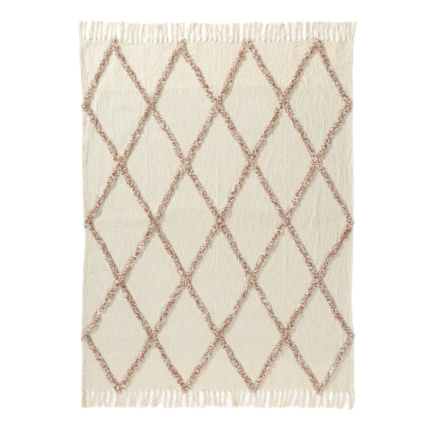 PALISADES 50" X 60" IVORY AND BROWN ARGYLE COTTON WOVEN THROW BLANKET - Varnish & Vibe