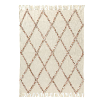 PALISADES 50" X 60" IVORY AND BROWN ARGYLE COTTON WOVEN THROW BLANKET - Varnish & Vibe