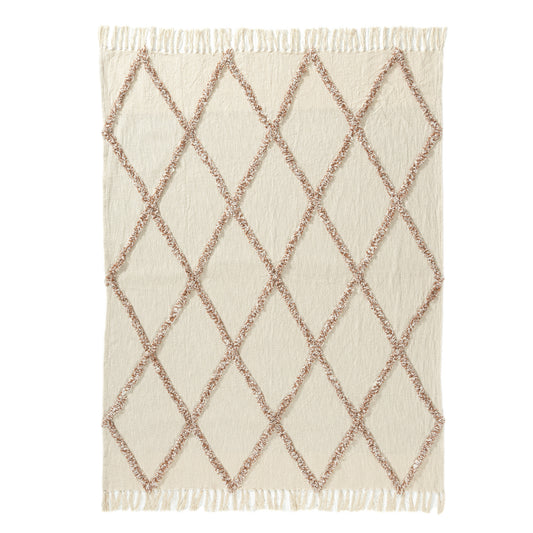 PALISADES 50" X 60" IVORY AND BROWN ARGYLE COTTON WOVEN THROW BLANKET - Varnish & Vibe