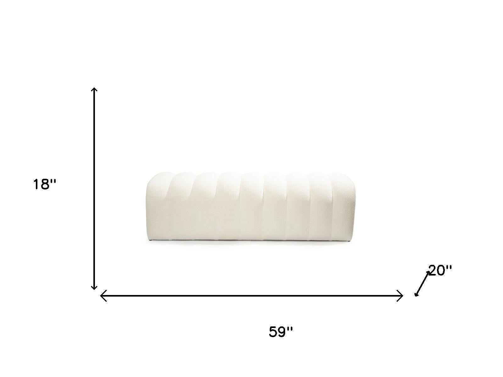 59" white boucle upholstered bench, white boucle upholstered bench, boucle upholstered bench, 59" white boucle upholstered, white boucle upholstered