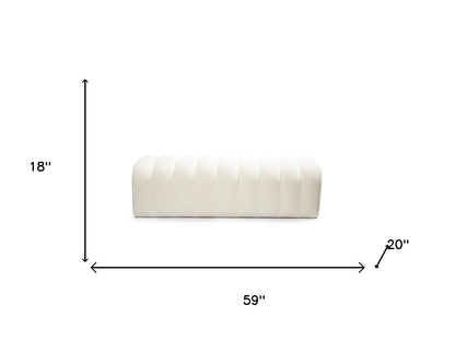 59" white boucle upholstered bench, white boucle upholstered bench, boucle upholstered bench, 59" white boucle upholstered, white boucle upholstered