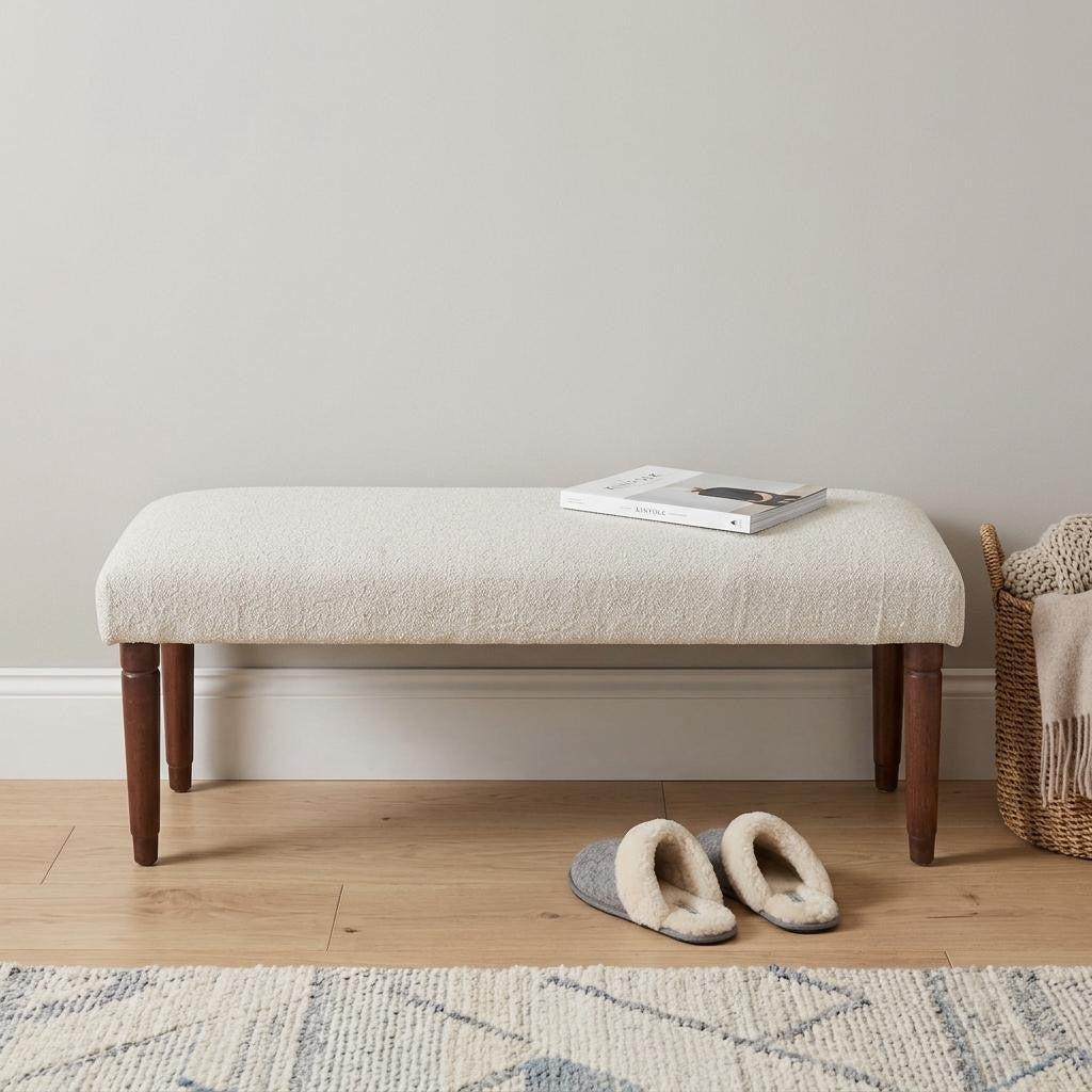 Palisades boucle bench styled in an entryway